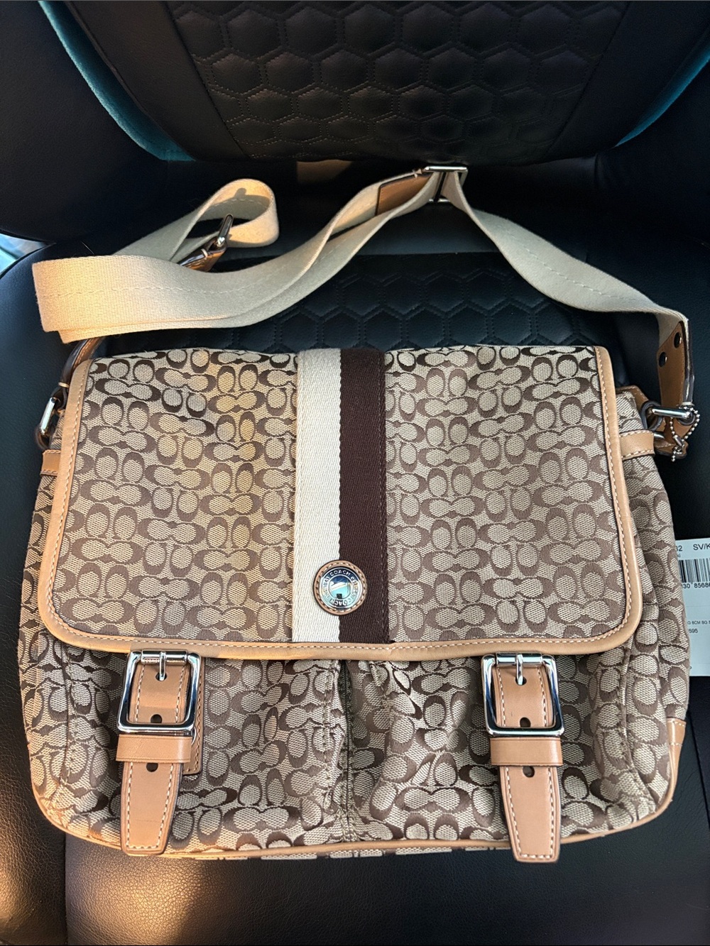 Coach Beige and Brown Signature Crossbody Messenger